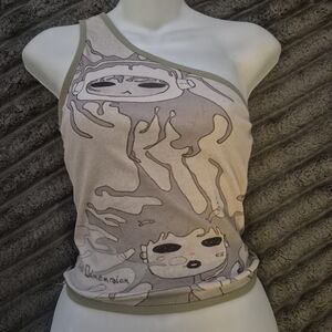 Graphic One-Shoulder Top - Cream